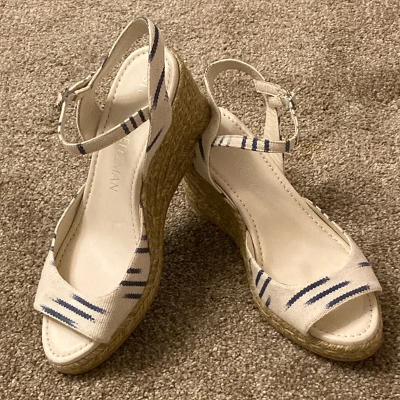 Stuart Weitzman Tia Espadrille Wedges in Natural/ Indigo Size: 10 B NWOB - Picture 6 of 11